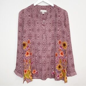 Coldwater Creek Flora Pin-tuck Pullover Tunic Blouse Top Size Small